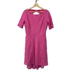 Betsey Johnson Dress Size 12 Cosmopolitan Hot Pink‎ Hi Low Floral Lace Keyhole